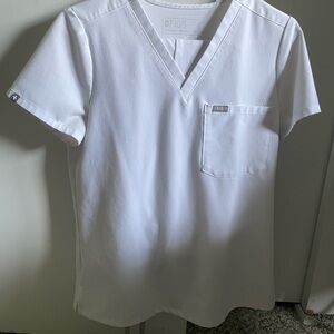 Figs Classic White V-Neck Scrub Top